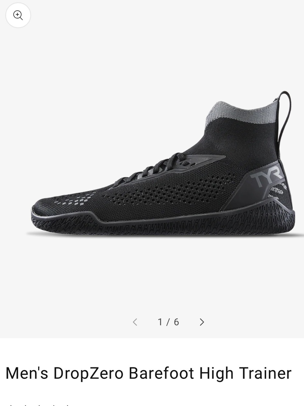 TYR Men's DropZero Barefoot High Trainer - Black with Gray cuff